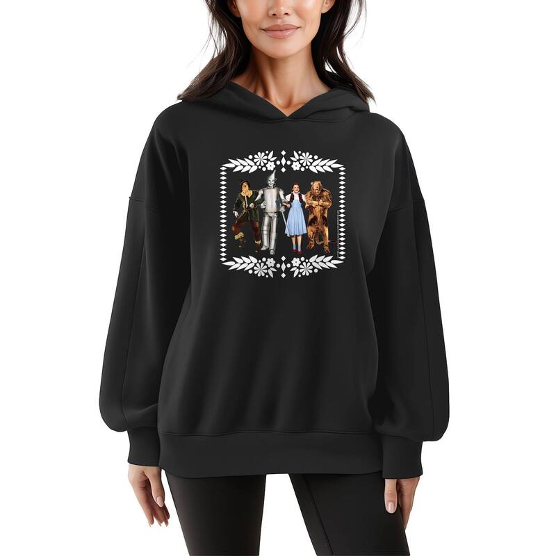 アニメキャラクター レディース トップス Tシャツ スウェット フリース パーカー Licensed Character Women's The Wizard Of Oz Group Oversized Fleece Hoodie Sweatshirt Black ブラック|ReVida 店