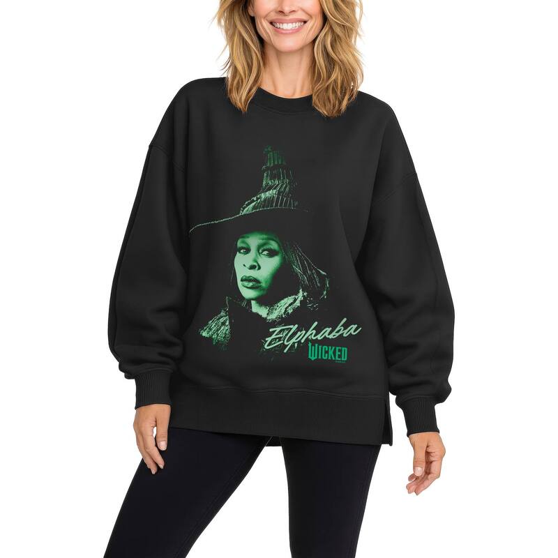 アニメキャラクター レディース トップス Tシャツ スウェット フリース Licensed Character Women's Wicked Elphaba Portrait Oversized Fleece Crew Sweatshirt Black ブラック