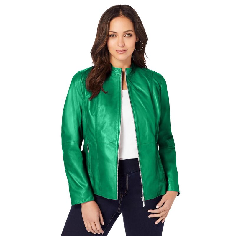 ジェシカロンドン レディース アウター ジャケット・ブルゾン プラスサイズ レザー Jessica London Women's Plusize Zip Front Leather Jacket Kelly Green グリーン 33,020円