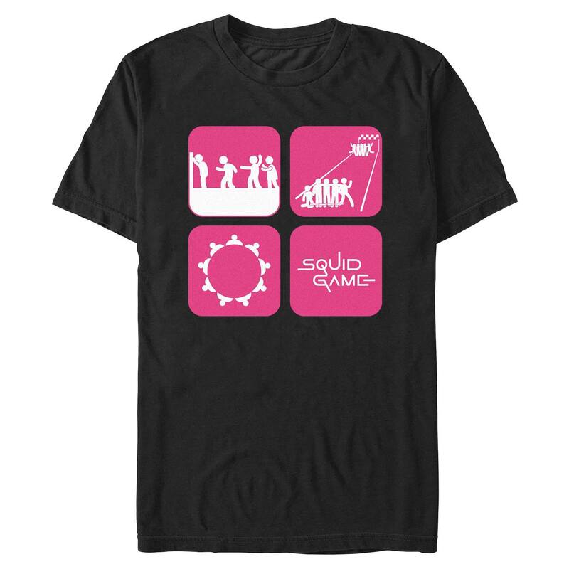 アニメ人となり メンズ トップス ティーシャツ グラフィック Licensed Character Men\u0027squid Game Icons Graphic Tee Black 黒いこと メンズファッション-トップス-Tシャツ・カットソー