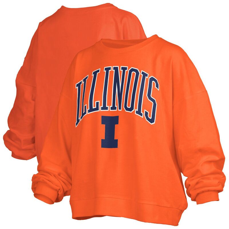 押し付けるボックス席 レディース トップス プルオーバー 流汗 ロゴタイプ Women\u0027s Pressbox Orange Illinois Fighting Illini Janise Arch Over Logo Waist Length Oversized Pullover Sweatshirt Ill Orange オレンジ色