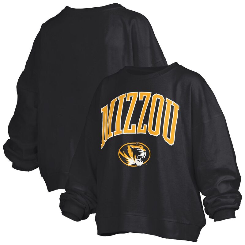 プレスボックス レディース トップス Tシャツ スウェット ロゴ Women's Pressbox Black Missouri Tigers Janise Arch Over Logo Waist Length Oversized Pullover Sweatshirt Msi Black ブラック