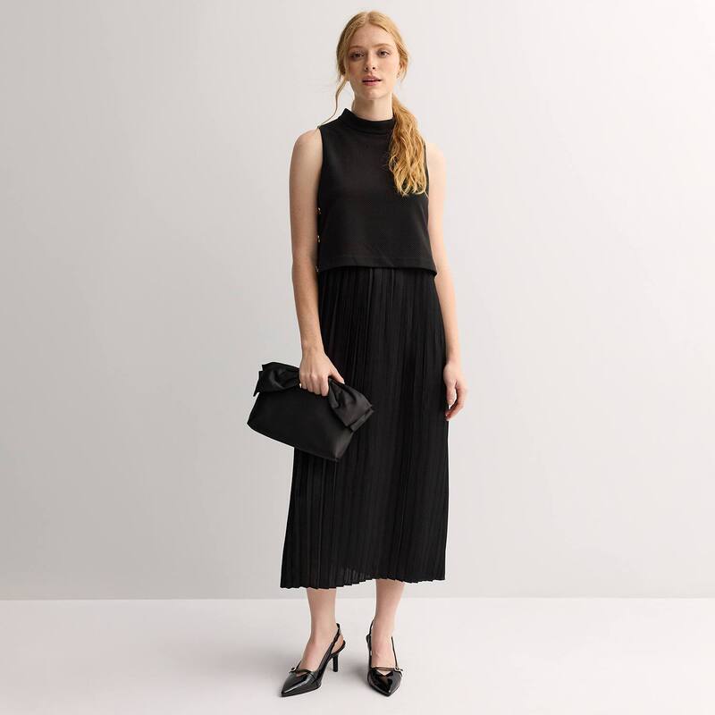 ロンドンタイムス レディース トップス ワンピース モックネック Women's London Times Mock Neck Twofer Dress Black ブラック