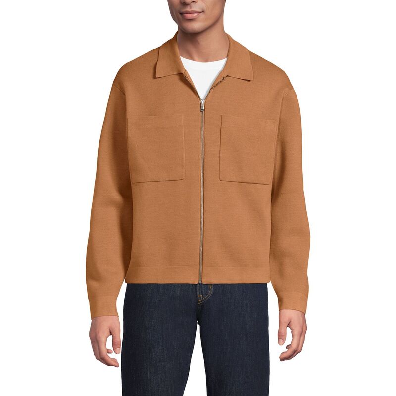 ランズエンド メンズ アウター ジャケット・ブルゾン コットン コート Men's Lands' End Long Sleeve Cotton Full Zip Chore Coat Butter Brown ブラウン｜ReVida 店
