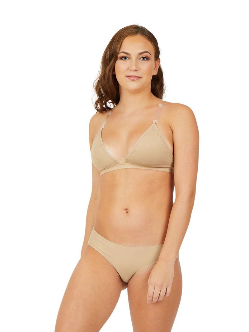 カペジオ レディース アンダー御召しもの ブラ Capezio Deep Neck Clear Back Bra Beige ベージュ