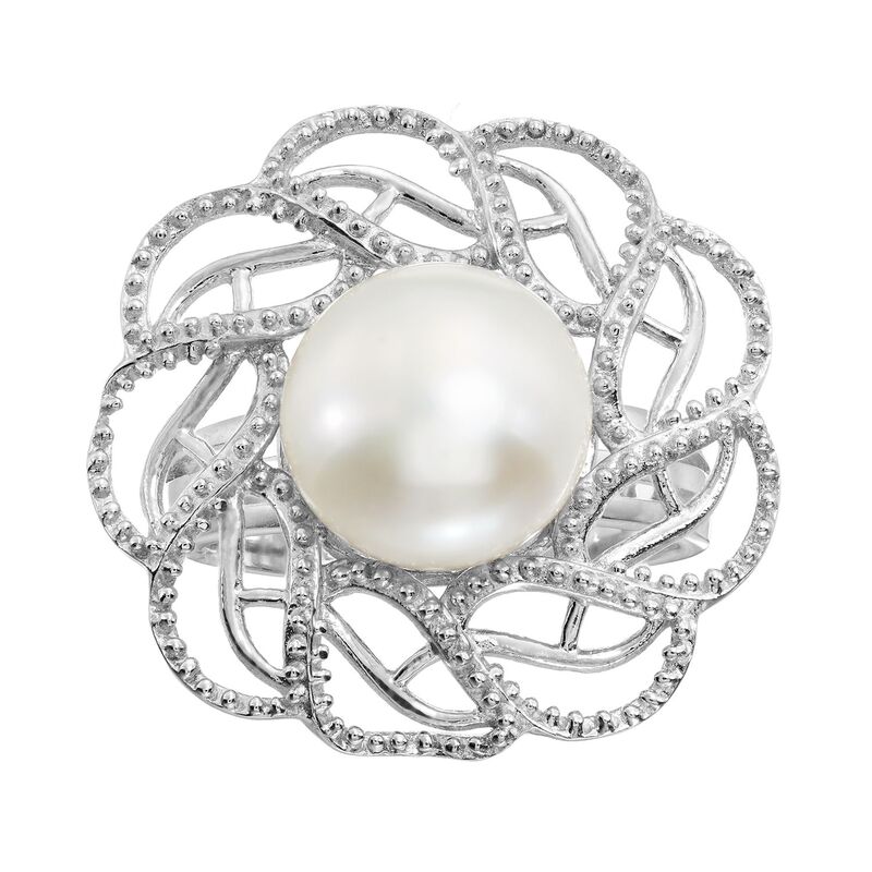 アンブランデッド レディース アクセサリー リング Unbranded Freshwater Cultured Pearl Sterling Silver Openwork Flowering White ホワイト