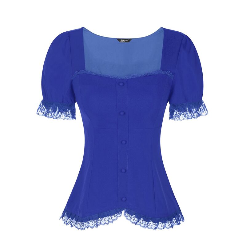 アレグラ ケー レディース トップス シャツ ブラウス レース ALLEGRA K Victorian Shirt For Women'sweetheart Neck Short Sleeve Lace Up Gothic Blouse Royal Blue ブルー