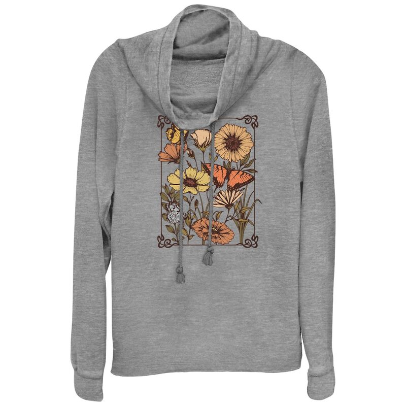 アンブランデッド レディース トップス ティーシャツ お花柄 お花 グラフィック Unbranded Women\u0027s Autumn Floral Cowlneck Graphic Lightweight Long Sleeve Gray Heather 薄墨色 レディースファッション-Tシャツ・カットソー-トップス