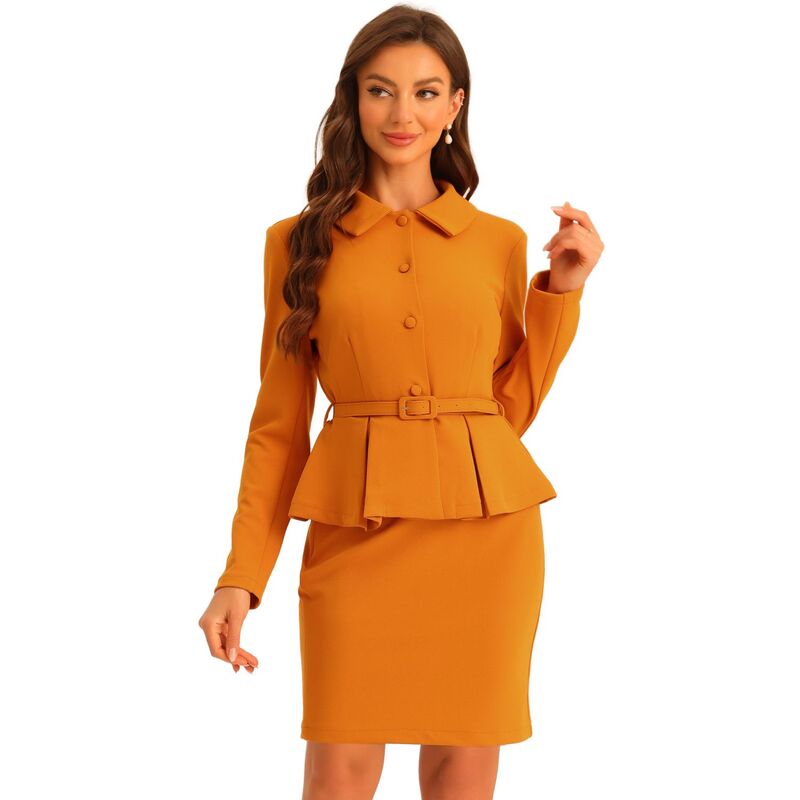 アレグラ ケー レディース アウター ジャケット・ブルゾン スカート ブレザー ALLEGRA K 2pcs Businessuits For Women's Peplum Blazer Jacket And Pencil Skirt Sets Dark Orange オレンジ｜ReVida 店