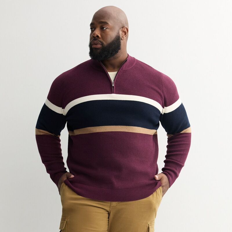 ソノマ メンズ アウター ニット・セーター トール Big & Tall Sonoma Goods For Life Chestripe Quarter-Zip Sweater Burgundy Stripe バーガンディ|ReVida 店