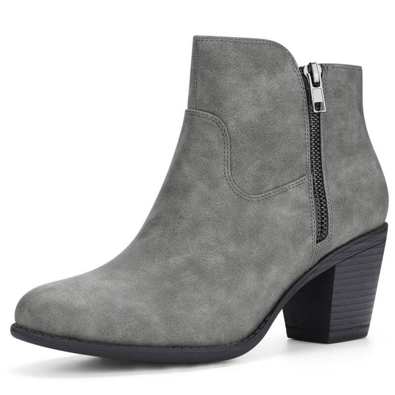 アレグラ ケー レディース シューズ ブーツ・レインブーツ アンクル ヒール ALLEGRA K Women's's Low Chunky Heel Side Zipper Ankle Booties Gray グレー