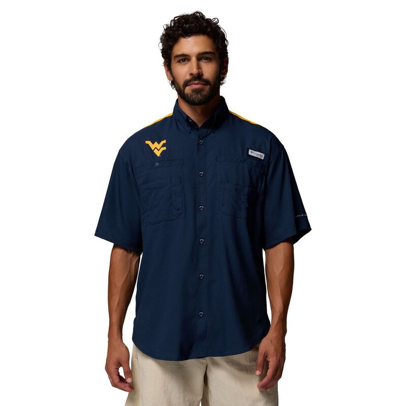 コロンビア メンズ トップス プルオーバー 色つや立ちはだかる 落ち込む Men\u0027s Columbia Navy West Virginia Mountaineers Tamiami Colorblock Omni-Shade Button-Down Shirt Wvu Navy 米国海軍