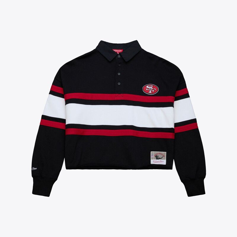 ミッチェル&ネス レディース トップス Tシャツ ポロシャツ クロップド 長袖 Women's Mitchell & Ness Black San Francisco 49ers Cropped Long-Sleeve Rugby Polo 49r Black ブラック