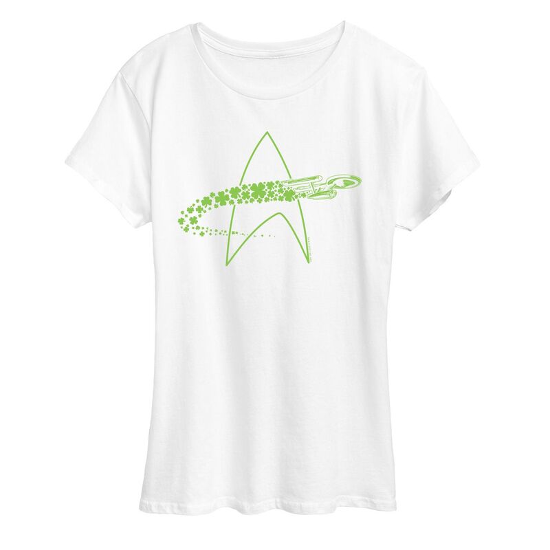 アニメキャラクター レディース トップス Tシャツ グラフィック Licensed Character Women'star Trek U.S.S. Enterprise Shamrocks Graphic Tee White ホワイト