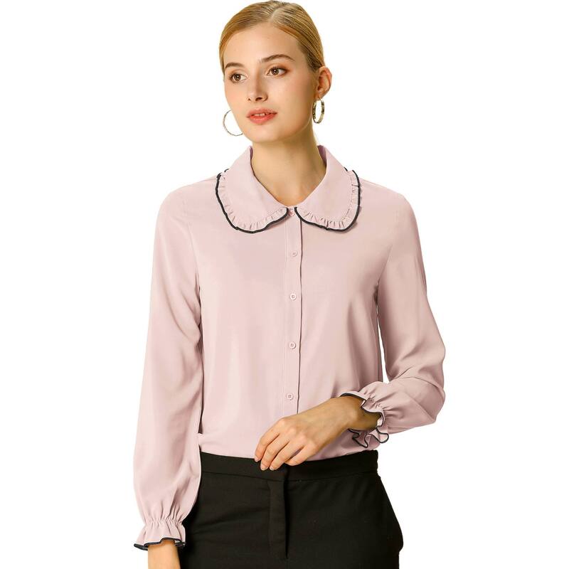 アレグラ ケー レディース トップス シャツ フリル ALLEGRA K Women'sweet Ruffle Peter Pan Collar Button up Work Shirts Pink ピンク 10,765円