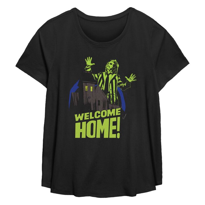 アニメキャラクター レディース トップス Tシャツ プラスサイズ グラフィック Licensed Character Plusize Beetlejuice 2 Betelgeuse Welcome Home Flowy Graphic Tee Black ブラック