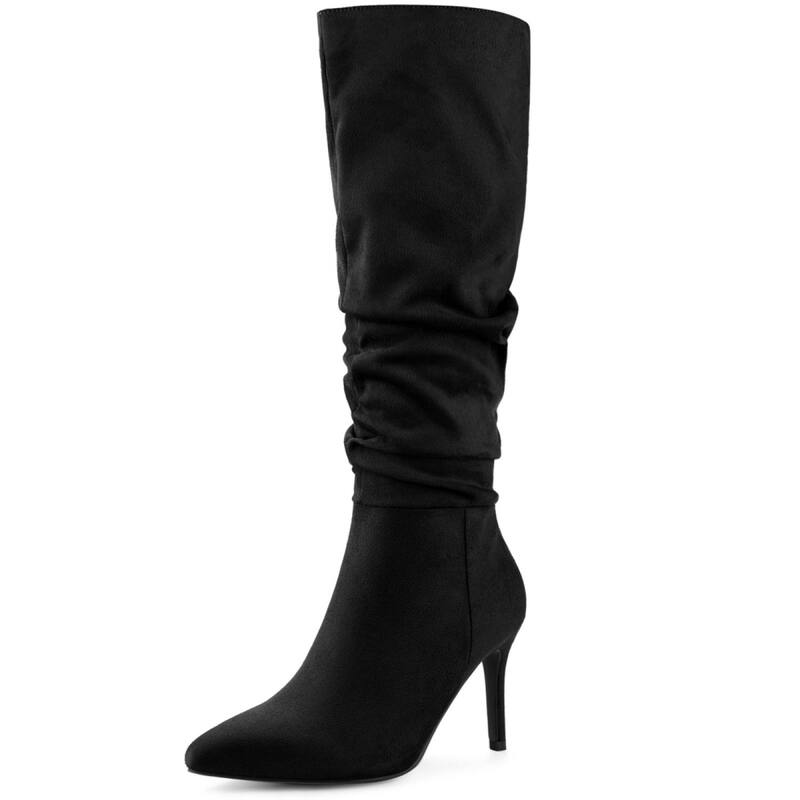アレグラ ケー レディース シューズ ブーツ・レインブーツ ヒール ALLEGRA K Women'slouch Pointed Toe Stiletto Heel Knee High Boots Black ブラック