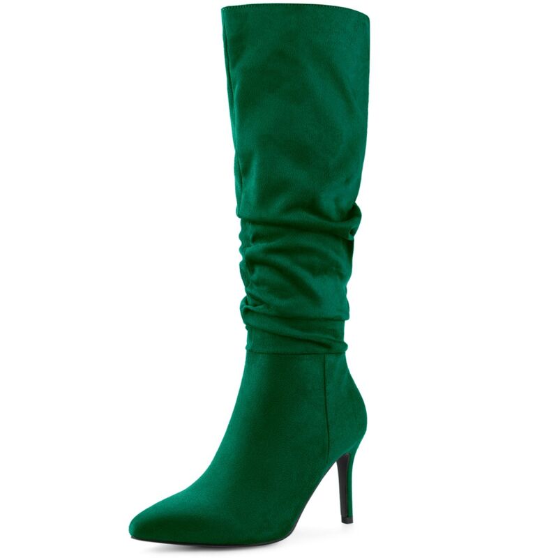 アレグラ ケー レディース シューズ ブーツ・レインブーツ ヒール ALLEGRA K Women'slouch Pointed Toe Stiletto Heel Knee High Boots Green グリーン