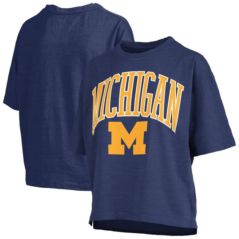 プレスボックス レディース トップス Tシャツ ロゴ Women's Pressbox Navy Michigan Wolverines Nelson Arch Over Logo Waist Length Oversized Slub T-Shirt Mic Navy ネイビー｜ReVida 店