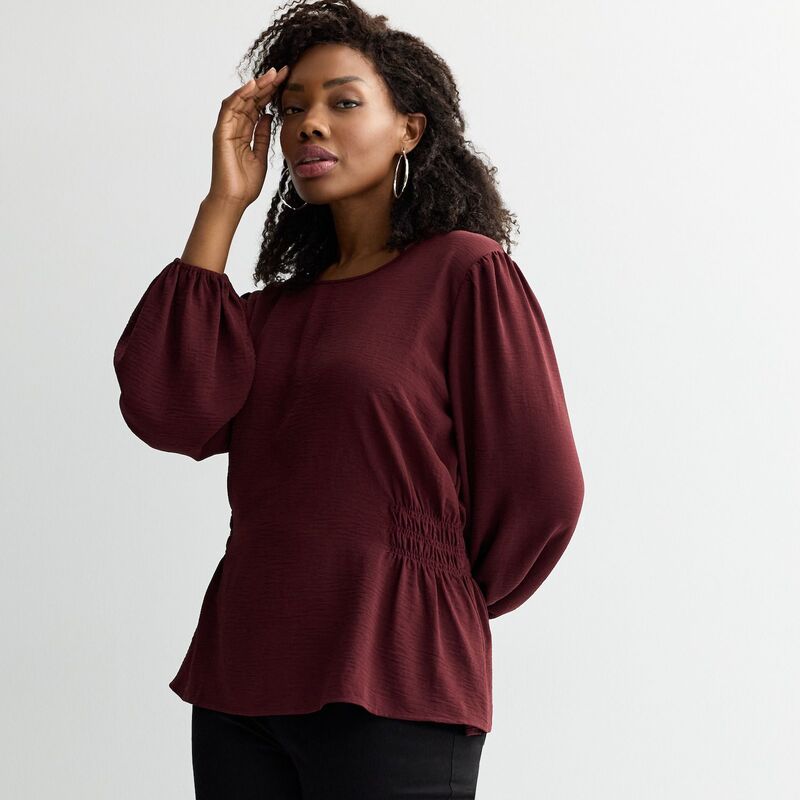ナインウェスト レディース トップス シャツ プラスサイズ ブラウス Plusize Nine West Cinched Long Sleeve Blouse Maddie Plum プラム