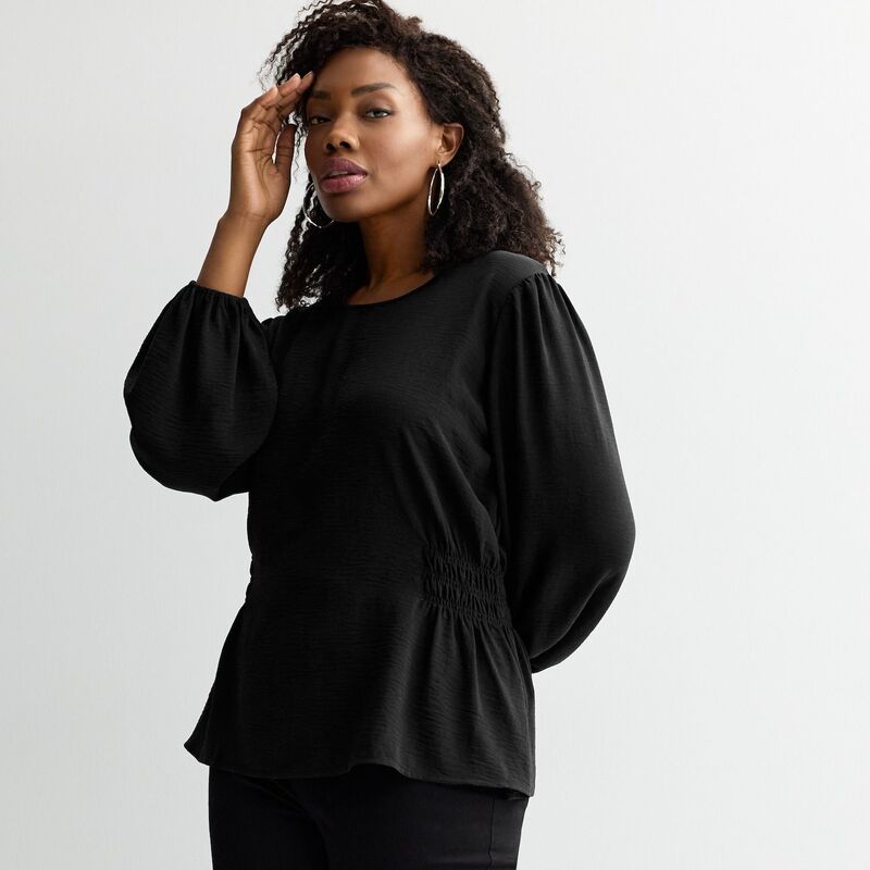 ナインウェスト レディース トップス シャツ プラスサイズ ブラウス Plusize Nine West Cinched Long Sleeve Blouse Mineral Black ブラック