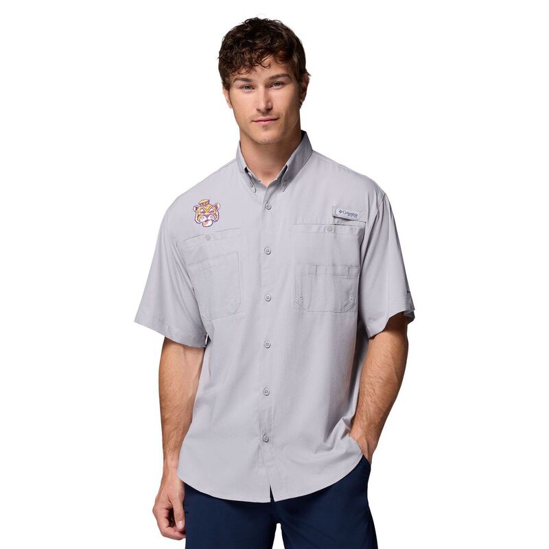 コロンビア メンズ トップス プルオーバー 落ち込む Men\u0027s Columbia Gray LSU Tigers Tamiami Omni-Shade Button-Down Shirt Lsu Grey 薄墨色