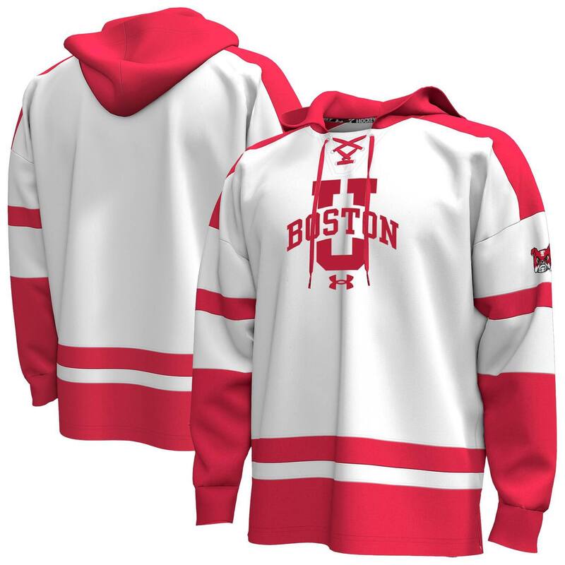 アンダーアーマー メンズ トップス Tシャツ レース フリース パーカー Men's Under Armour White Boston University Fleece Lace-Up Hockey Hoodie Nc2 White ホワイト｜ReVida 店