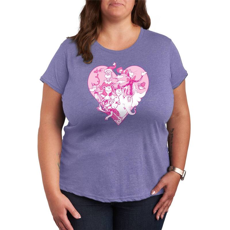アニメキャラクター レディース トップス Tシャツ プラスサイズ グラフィック Licensed Character Plusize Dr. Seuss Valentine's Day Heart Graphic Tee Heather Periwinkle ヘザー