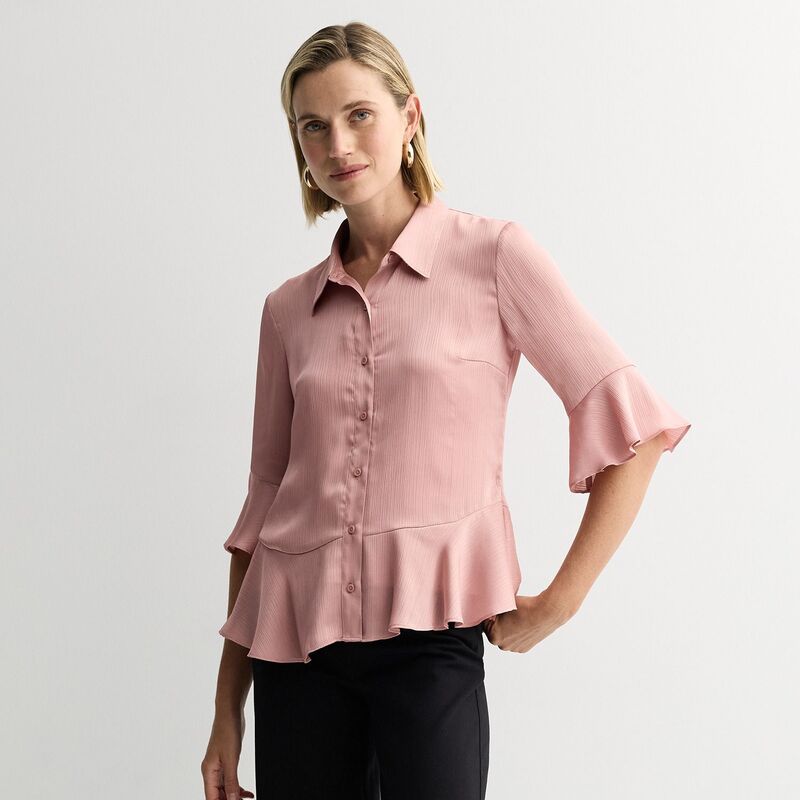 ナインウェスト レディース トップス ティーシャツ フラウンス裾 フラウンス Women\u0027s Nine West Ruffle Hem Shirt Pink Nouveau さくら色 レディースファッション-シャツ・ブラウス
