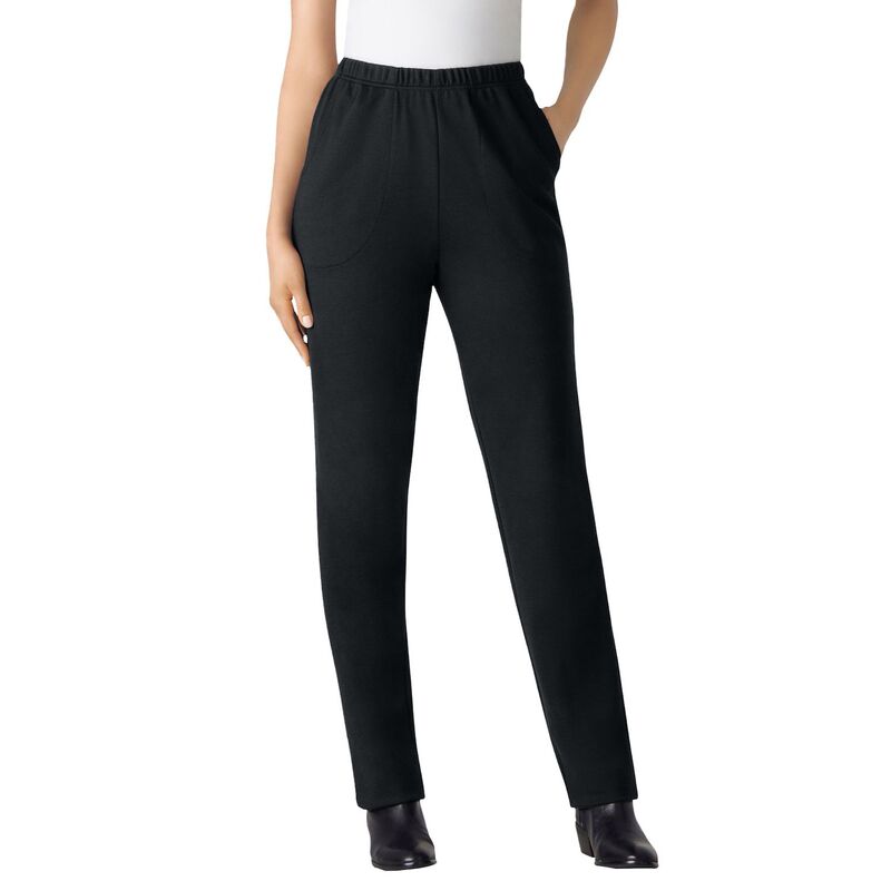 ウーマン ウィズイン レディース ボトムス カジュアルパンツ プラスサイズ プチ ニット Woman Within Plusize Petite Straight-Leg Stretch Ponte-Knit Pull-On Pants Black ブラック