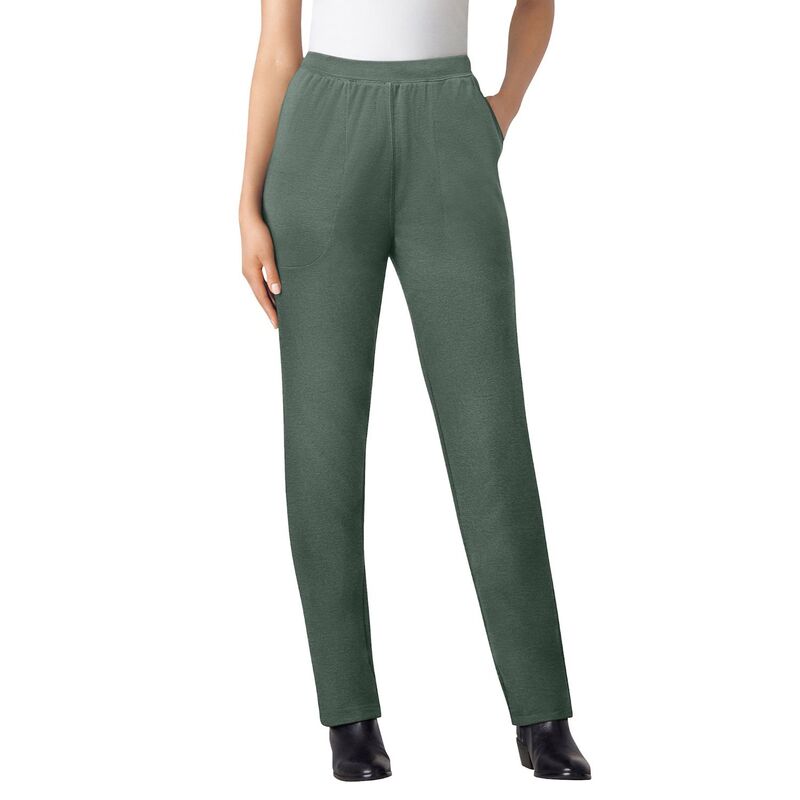 ウーマン ウィズイン レディース ボトムス カジュアルパンツ プラスサイズ プチ ニット Woman Within Plusize Petite Straight-Leg Stretch Ponte-Knit Pull-On Pants Pine
