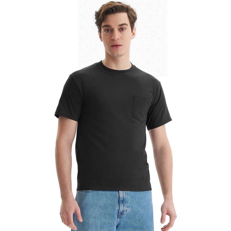 ヘインズ メンズ トップス Tシャツ Men's Hanes Beefy-T 2-Pack Pocket-Shirt Black ブラック