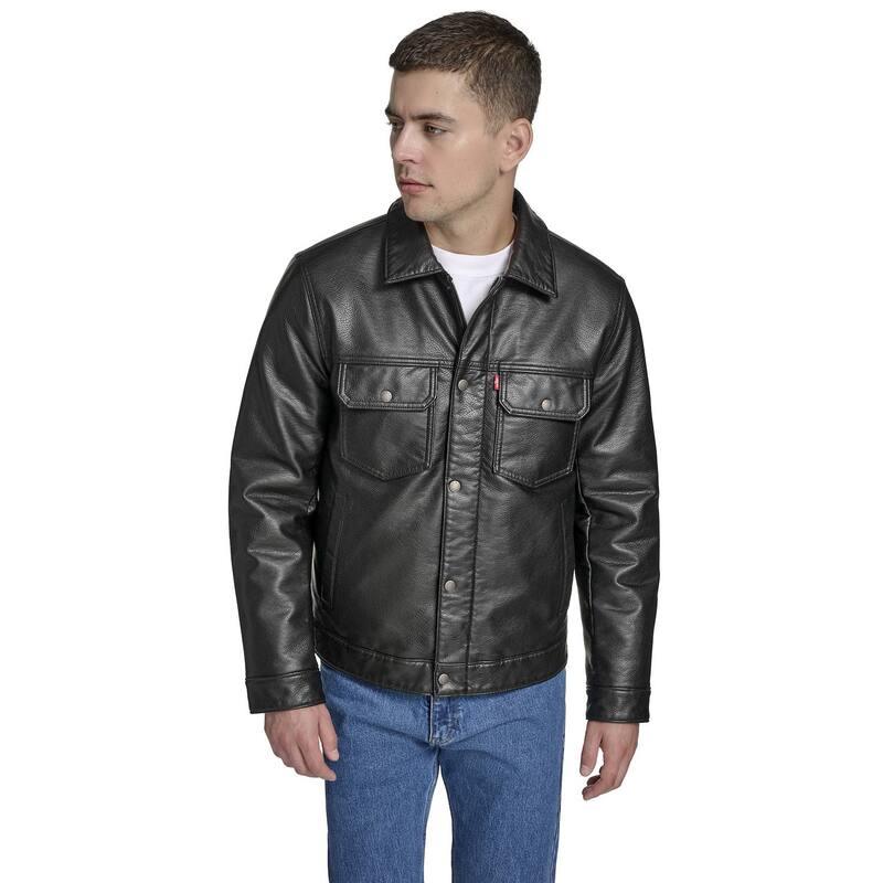 リーバイス メンズ アウター ジャケット・ブルゾン レザー フェイクレザー Men's Levi's Faux Leather Modern Trucker Jacket Black ブラック