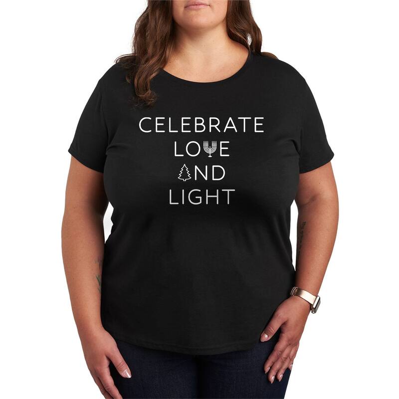 アニメキャラクター レディース トップス Tシャツ プラスサイズ グラフィック Licensed Character Plusize Celebrate Love & Light Hanukkah Graphic Tee Black ブラック