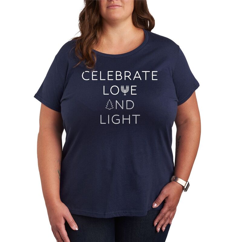アニメキャラクター レディース トップス Tシャツ プラスサイズ グラフィック Licensed Character Plusize Celebrate Love & Light Hanukkah Graphic Tee Navy ネイビー