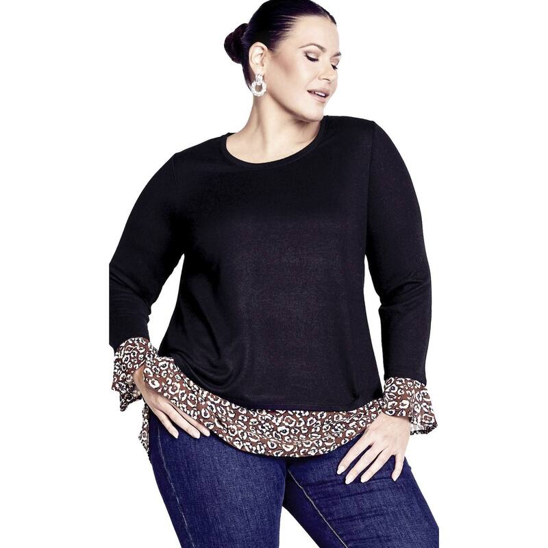 アベニュー レディース トップス シャツ シフォン プラスサイズ プリント Avenue Women's Plusize Hacci Chiffon Printop Black Pecanimal ブラック