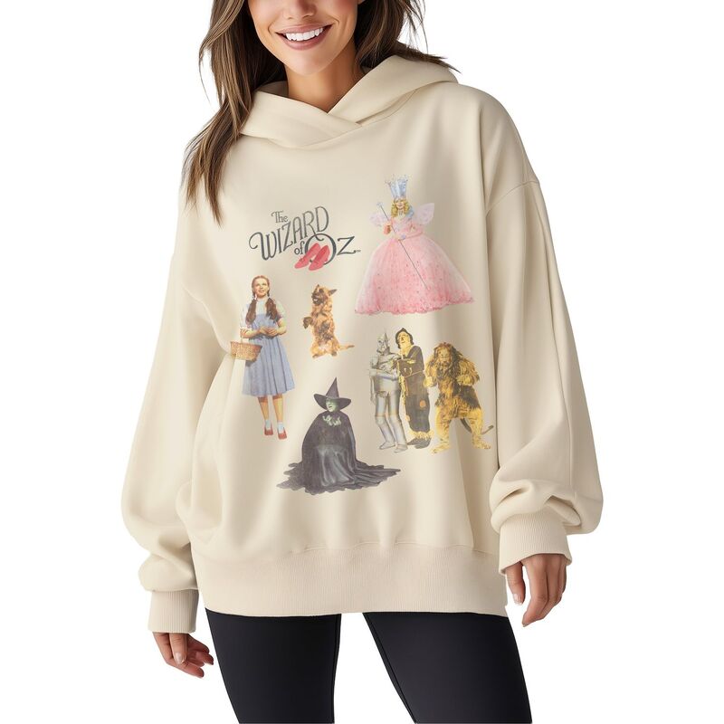 アニメキャラクター レディース トップス Tシャツ スウェット フリース パーカー グラフィック Licensed Character Women's The Wizard Of Oz Graphic Distressed Oversized Fleece Hoodie Sweatshirt Cream クリーム|ReVida 店
