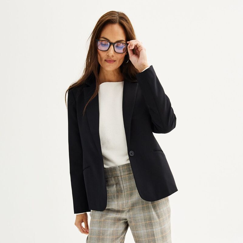 ナインウェスト レディース アウター ジャケット・ブルゾン ブレザー Women's Nine West Classic Single Button Blazer Mineral Black ブラック