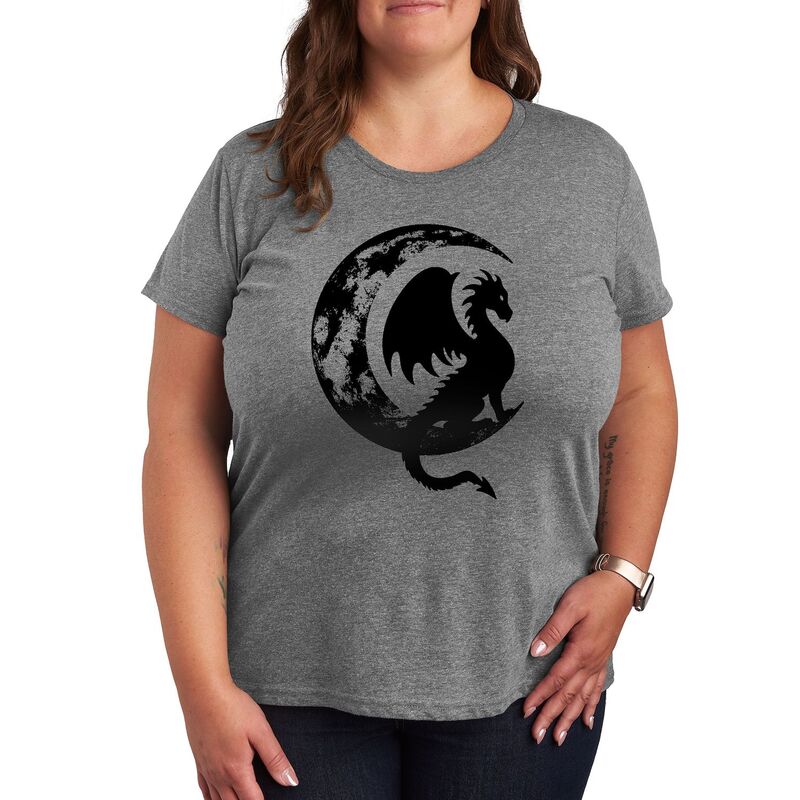 アニメキャラクター レディース トップス Tシャツ プラスサイズ グラフィック Licensed Character Plus Dragon Sitting On Crescent Moon Graphic Tee Heather Gray グレー