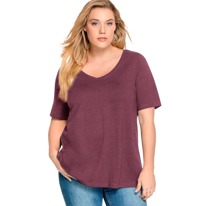 Ellos レディース トップス Tシャツ Vネック A ライン プラスサイズ ellos Plusize V-Neck A-Line Tunic Fig|ReVida 店