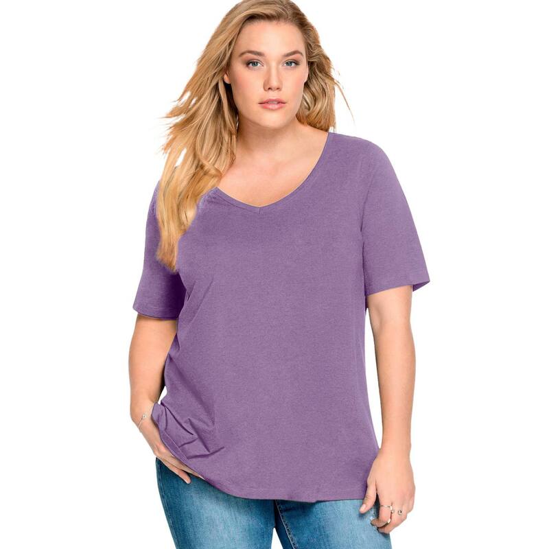 Ellos レディース トップス Tシャツ Vネック A ライン プラスサイズ ellos Plusize V-Neck A-Line Tunic Violet Haze バイオレット|ReVida 店