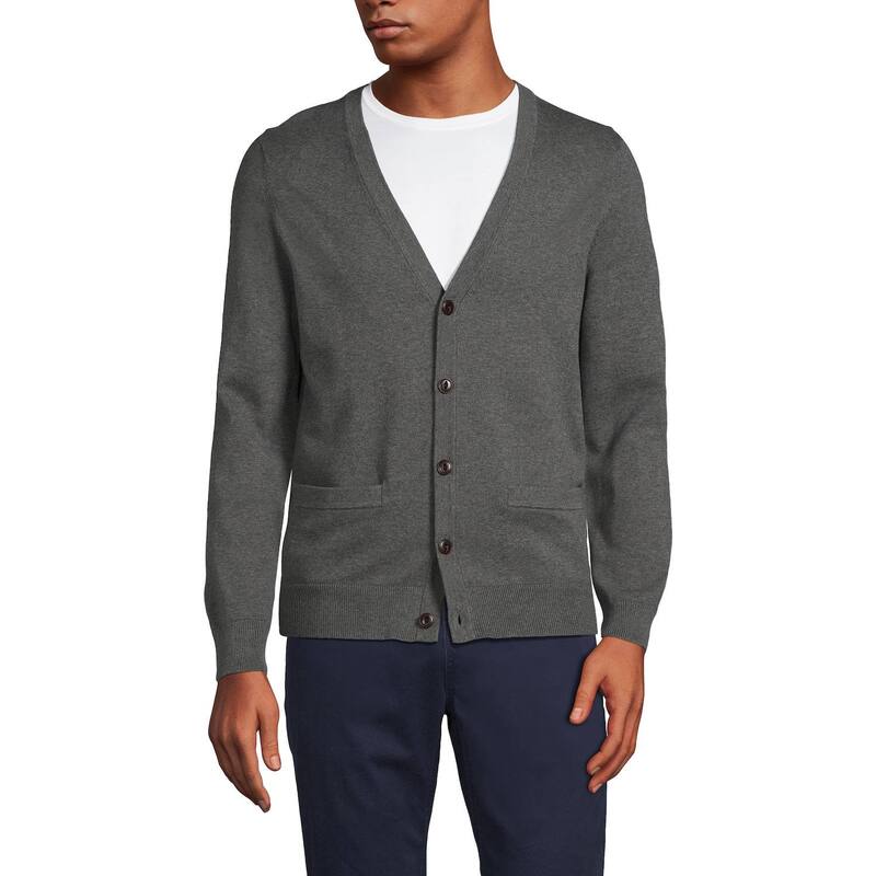 ランズ挙げ句の果て メンズ アウター 編み物・スウェーター トール 綿織物 ジレー Big \u0026 Tallands\u0027 End Cotton Cardigan Charcoal Heather 濃灰色