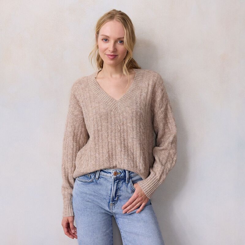 LC Lauren Conrad レディース アウター ニット・セーター Vネック Women's LC Lauren Conrad V-Neck Cable Pullover Sweater Oatmeal オートミール|ReVida 店