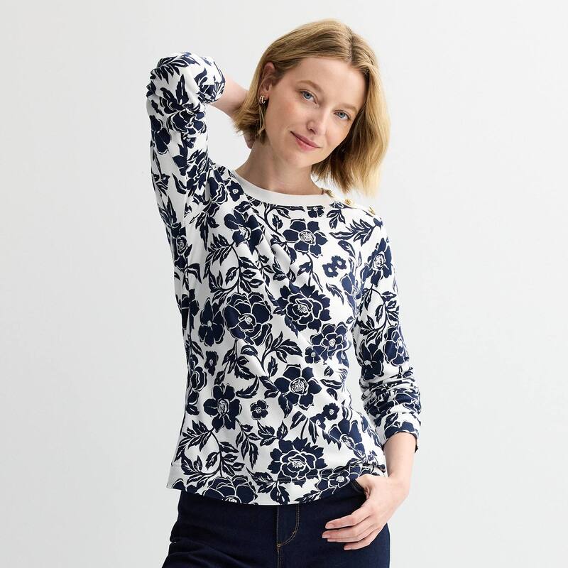 クロフト&バロー レディース トップス Tシャツ スウェット Women's Croft & Barrow Gold Button Sweatshirt Ivory Carved Bloom アイボリー