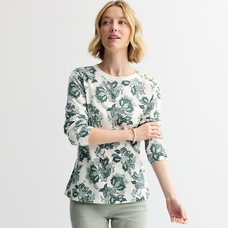 クロフト＆バロー レディース トップス Tシャツ スウェット Women's Croft & Barrow Gold Button Sweatshirt Sage Paisley Floral セージ