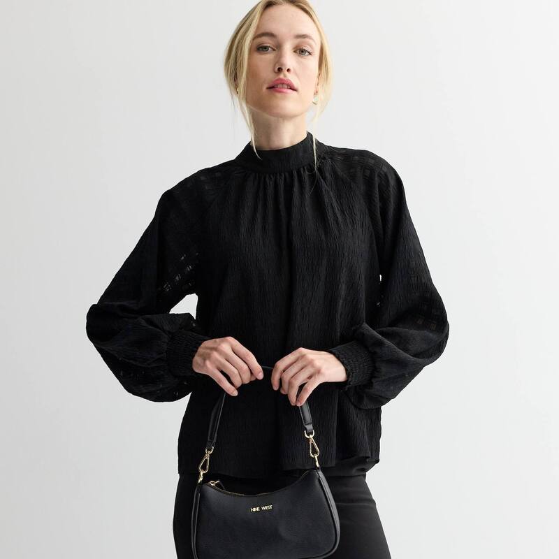 ナインウェスト レディース トップス シャツ モックネック ブラウス Women's Nine West Mockneck Blouse Mineral Black ブラック
