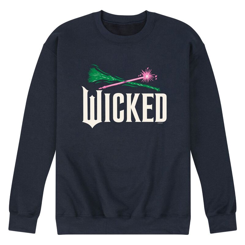 アニメ文字記号 メンズ トップス ティーシャツ 流汗 ロゴタイプ フリース Licensed Character Men\u0027s Wicked For Good Logo Broomstick \u0026 Wand Fleece Sweatshirt Navy 米国海軍 Tシャツ・カットソー-トップス