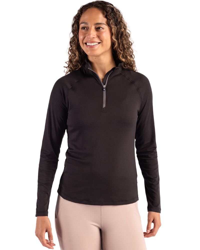 截断機アンドうしろ側 レディース トップス プルオーバー Cutter \u0026 Buck Coastlinepicomfort Recycled Womens 1/4 Zip Black 黒いこと