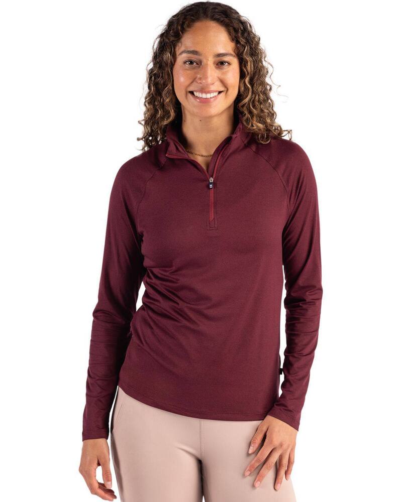 截断機アンドうしろ側 レディース トップス プルオーバー Cutter \u0026 Buck Coastlinepicomfort Recycled Womens 1/4 Zip Bordeaux