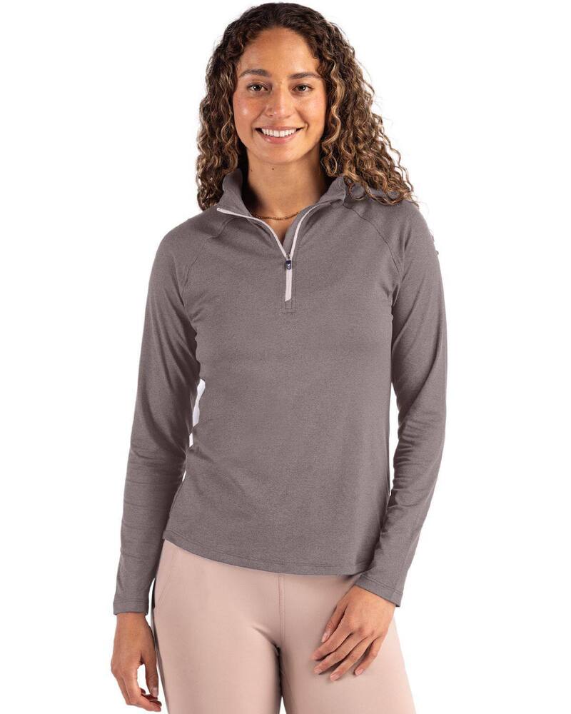 截断機アンドうしろ側 レディース トップス プルオーバー Cutter \u0026 Buck Coastlinepicomfort Recycled Womens 1/4 Zip Elemental Grey 薄墨色